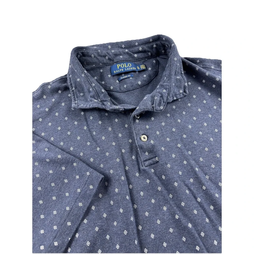 Polo Ralph Lauren Classic Fit Navy Diamond All Over Print Mens Polo Shirt XL